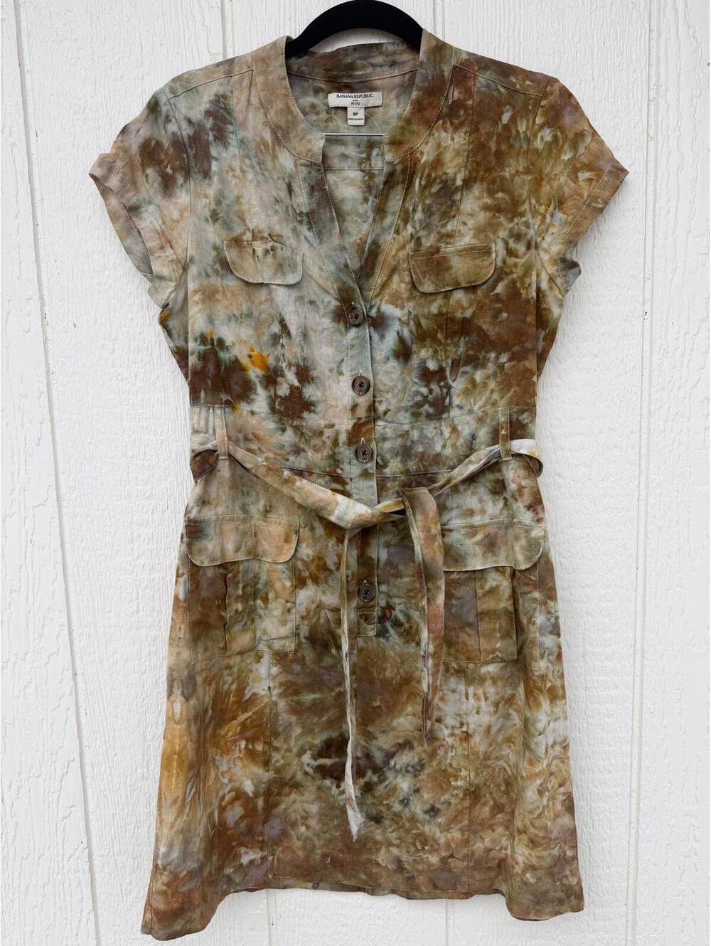 Banana Republic Petite Tie-Dye Button-Front Linen/Cotton Dress Size